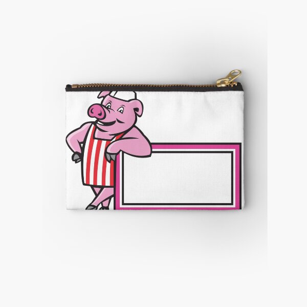 Item preview, Butcher Pig Leaning On Sign Cartoon designed and sold by patrimonio.