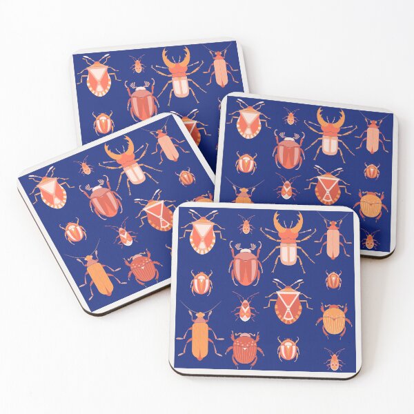 Item preview, Beetles in a row on dark blue in orange colors  designed and sold by shushunya13.