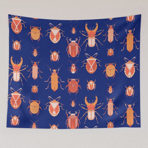 Item preview, Beetles in a row on dark blue in orange colors  designed and sold by shushunya13.