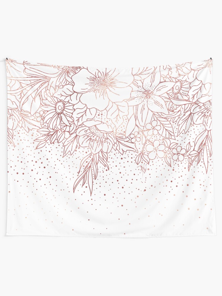 Alternate view of Rose gold hand drawn floral doodles and confetti design Tapestry