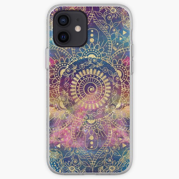 Gold watercolor and nebula mandala iPhone Soft Case