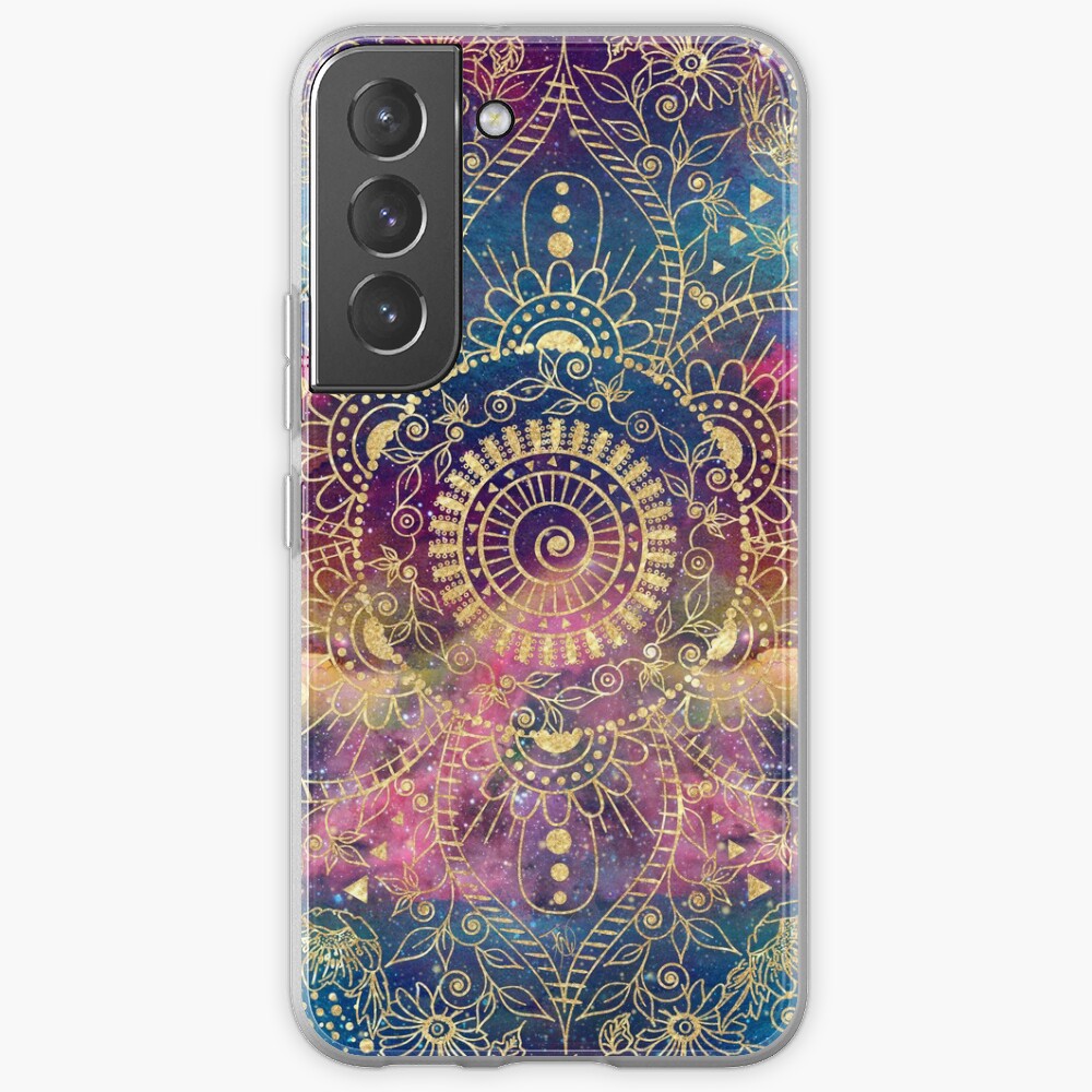 Gold watercolor and nebula mandala Samsung Galaxy Phone Case