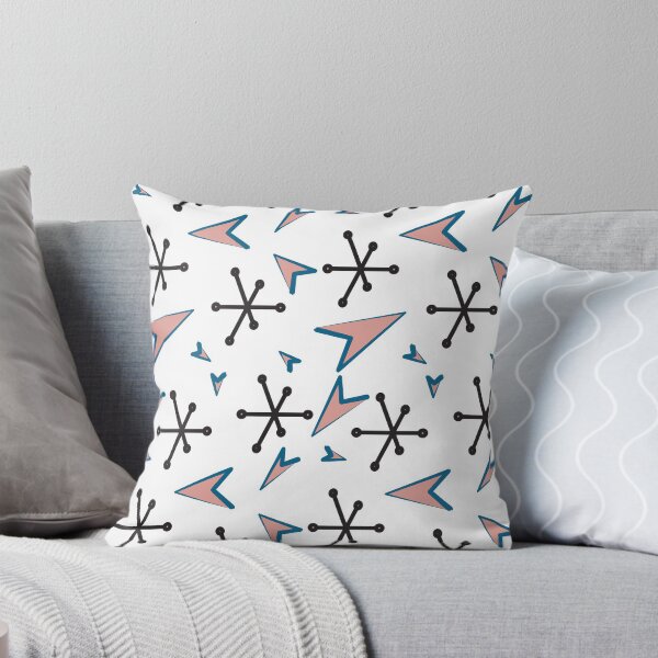 Aperçu de l'œuvre Triangle moderne et motif Jacks du milieu du siècle en bleu pêche et bleu sarcelle créée et vendue par LavenderMint.