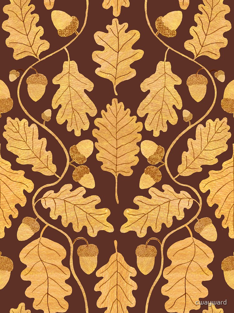 Golden oak and acorn nouveau on brown by cwayward
