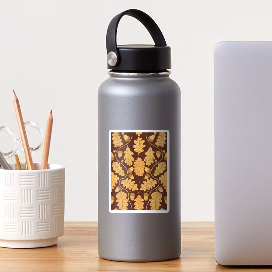 Golden oak and acorn nouveau on brown Sticker