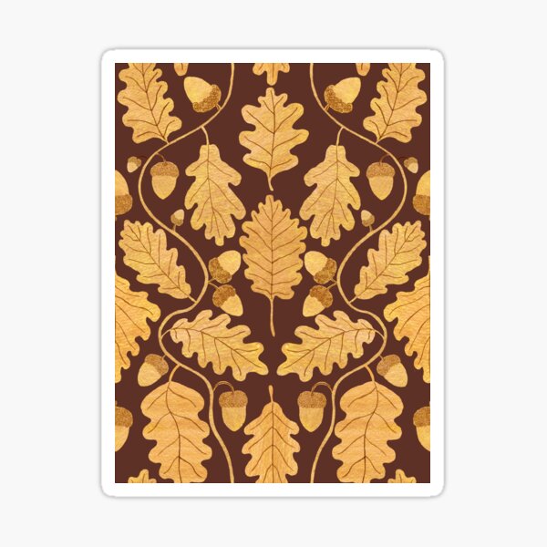Golden oak and acorn nouveau on brown Sticker