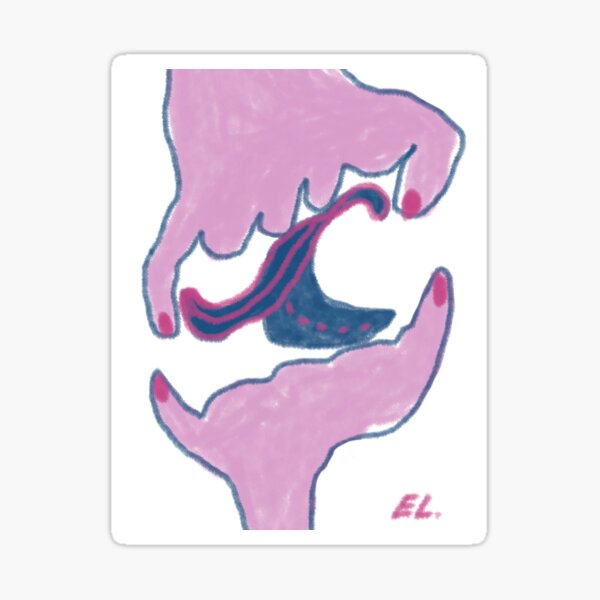Simple blue banana in pink hands Sticker