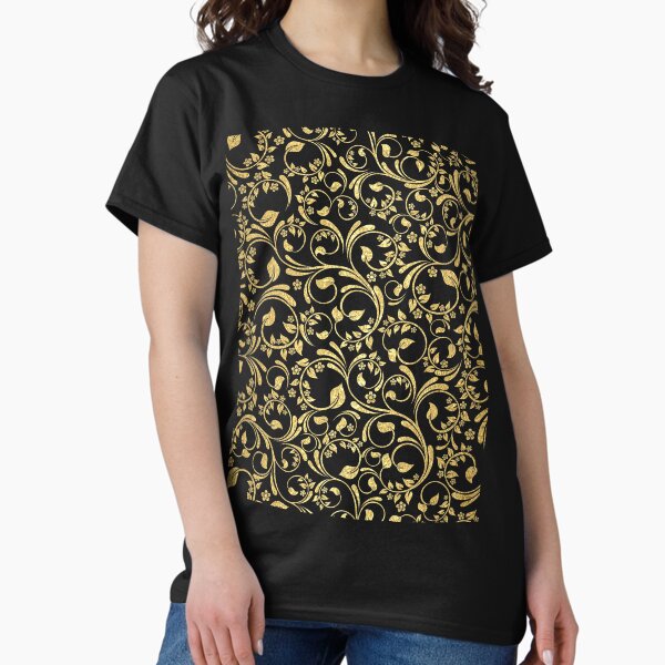 Golden pattern black Baroque print 1 Classic T-Shirt