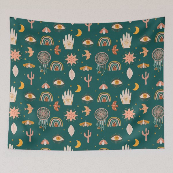 Item preview, Bohemian Aesthetic Dream Catcher, Moth, Rainbow Forest GreenBackground designed and sold by DesignLabMedia.