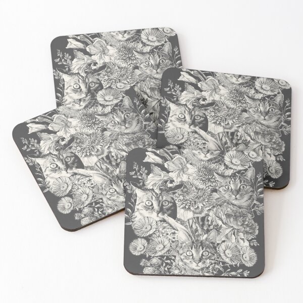 Item preview, spooked surprise cat flower bouquet engraving-charcoal designed and sold by Giddygoatthe3rd.