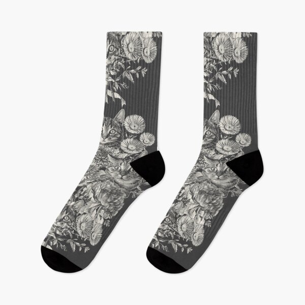 Item preview, spooked surprise cat flower bouquet engraving-charcoal designed and sold by Giddygoatthe3rd.