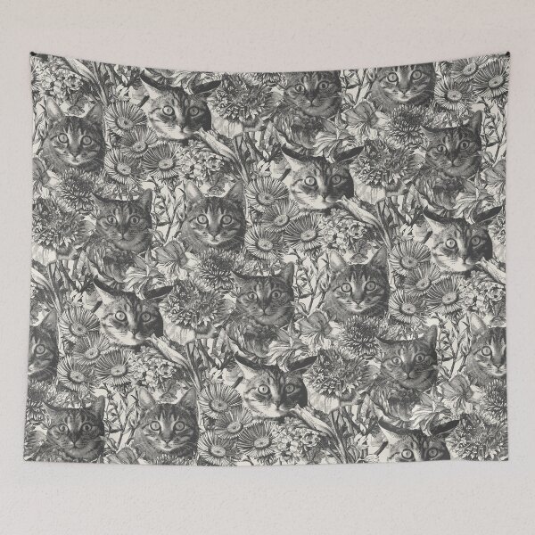Item preview, spooked surprise cat flower bouquet engraving-charcoal designed and sold by Giddygoatthe3rd.