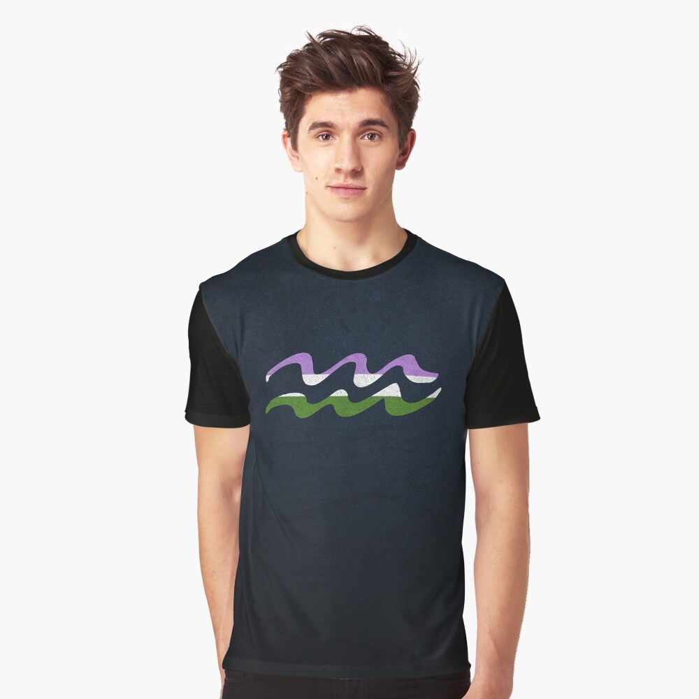 Genderqueer Pride Flag Aquarius Zodiac Sign Graphic T-Shirt