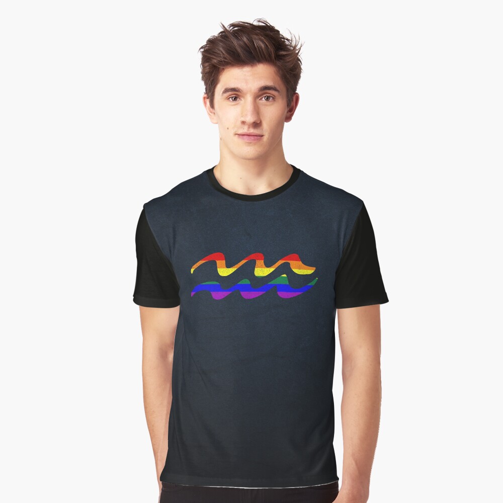 LGBT Gay Pride Flag Aquarius Zodiac Sign Graphic T-Shirt