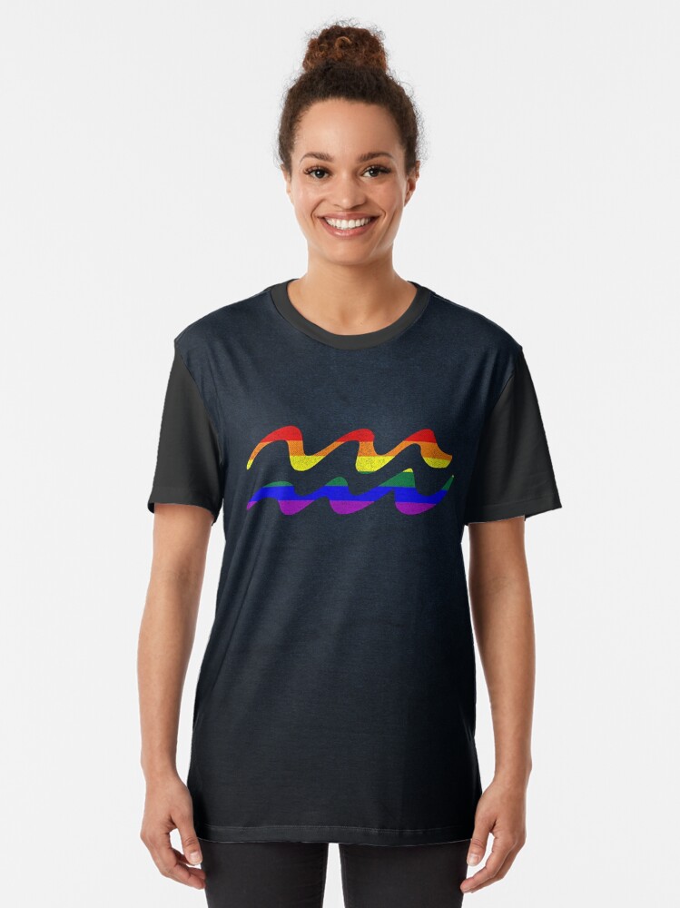Alternate view of LGBT Gay Pride Flag Aquarius Zodiac Sign Graphic T-Shirt