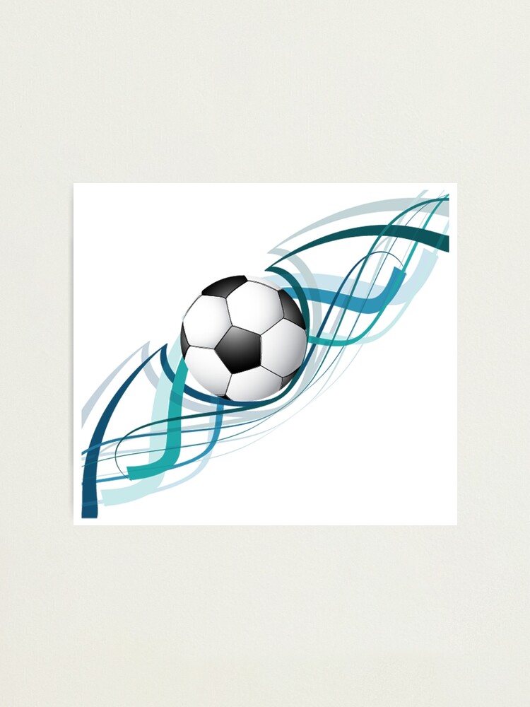 Impression photo for Sale avec l'œuvre « Ballon de football lumineux sur  fond abstrait » de l'artiste lovingangela