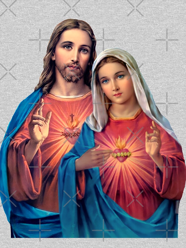 Twin Hearts very close together - I (Jesus and Mary) transparent background  | Baby One-Piece