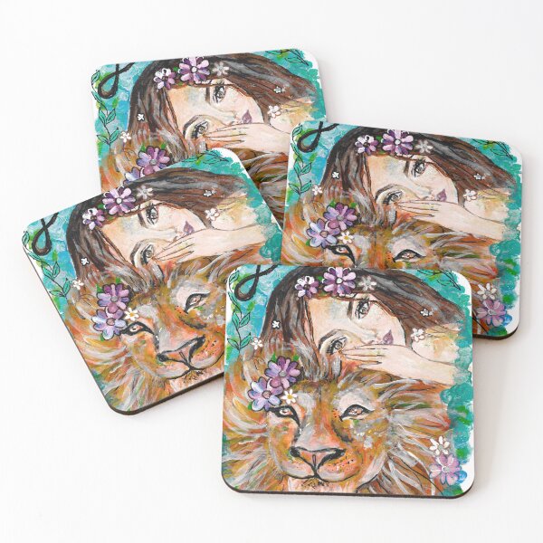 Item preview, Zodiac tarot strength card, girl with lion, leo artwork, infinity, floral designed and sold by Farah Tanjila.