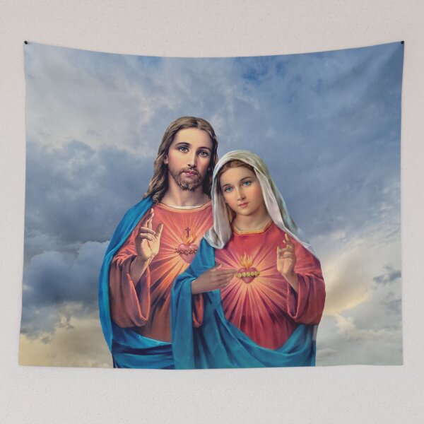Item preview, Twin Hearts very close together - I (Jesus and Mary) sky background designed and sold by Brasilia.