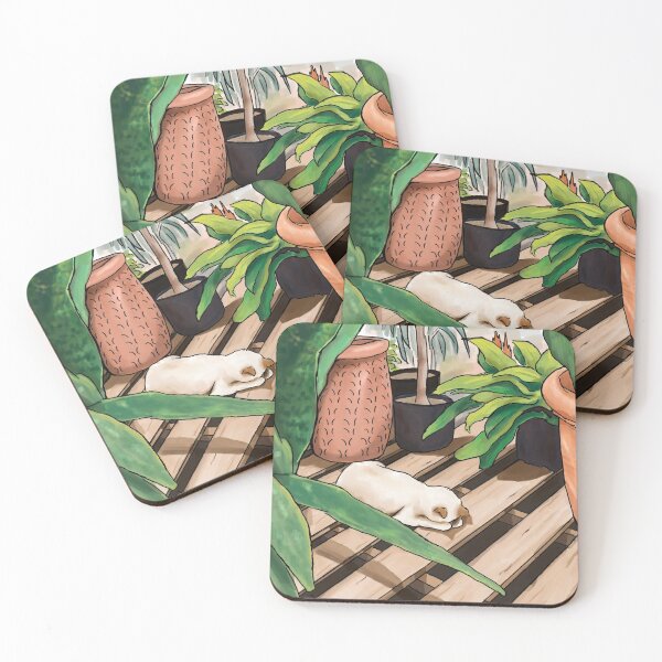 Item preview, cat sleeping amongst the plants designed and sold by ellietarrantart.