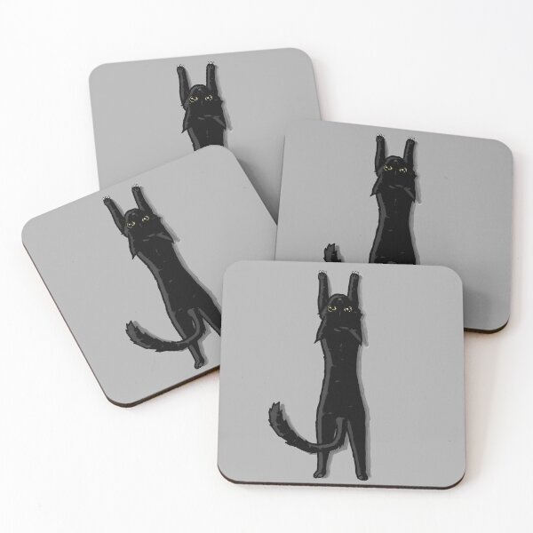 Item preview, Black cat with gold eyes stretching designed and sold by LawsonFabrics.