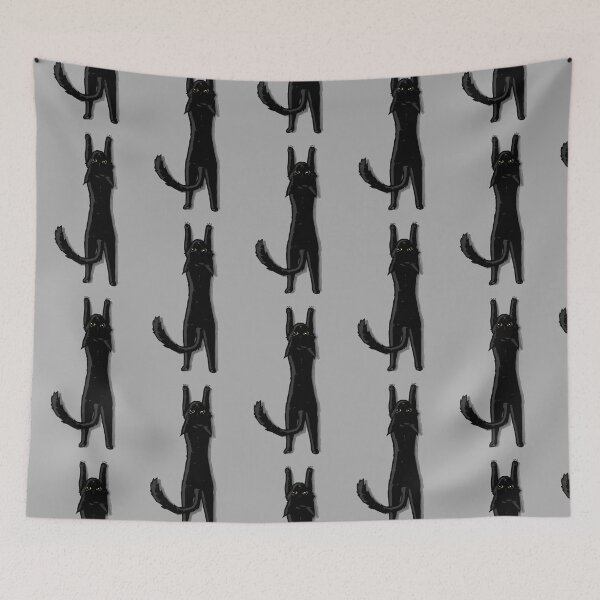 Item preview, Black cat with gold eyes stretching designed and sold by LawsonFabrics.