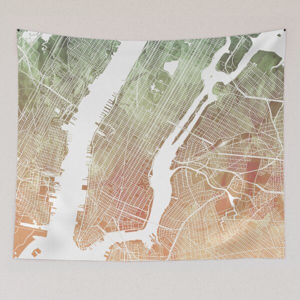 Item preview, New York City Map Watercolor Green Orange Print by Zouzounio Art designed and sold by zouzounioart.
