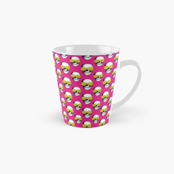 Skull and Roses Pattern | Skull and Flowers Pattern | Skulls and Skeletons | Vintage Skulls | Pink and Yellow | Tall Mug