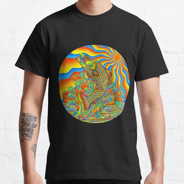 Psychedelic Rainbow Trippy Trout Fish Classic T-Shirt