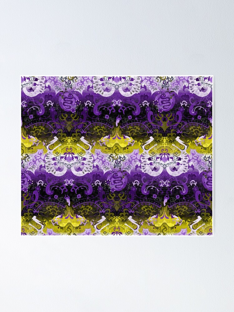 Non Binary Dragon Damask Nonbinary Pride Flag Colors Poster By