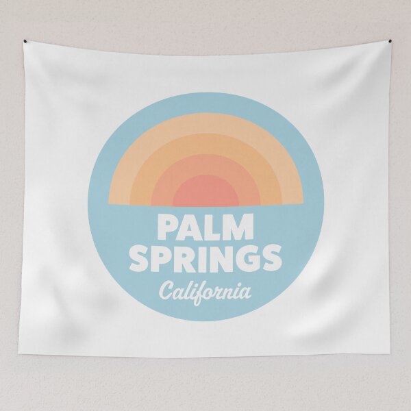 Item preview, Palm Springs California Retro Rainbow Blue Badge designed and sold by modeoftravel.