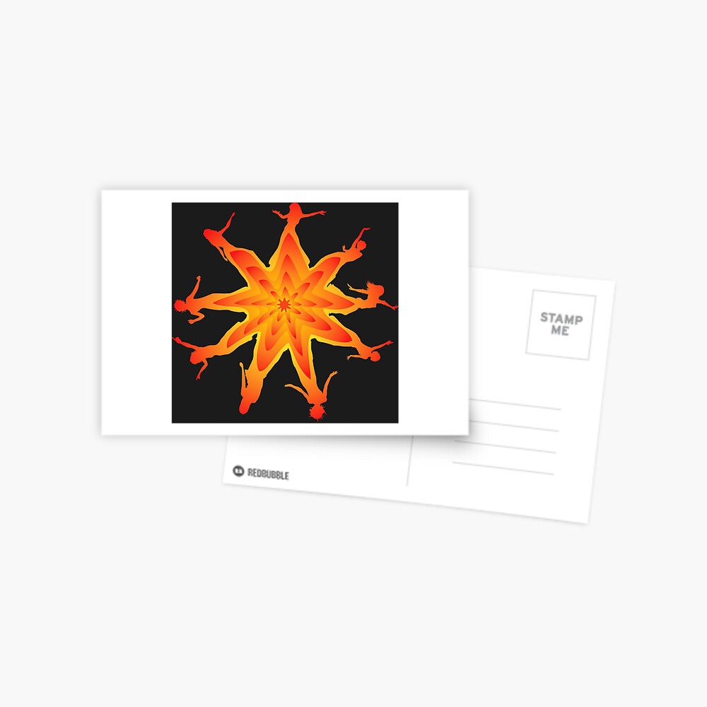 Dancing Girls. Star Corona Silhouette Red Fade Postcard