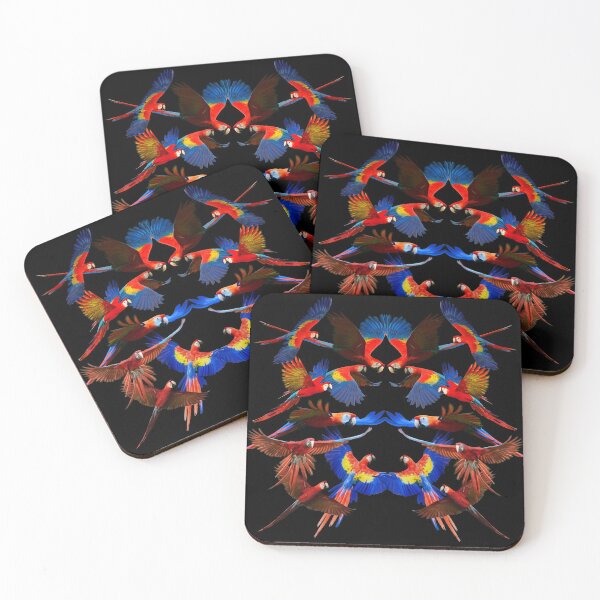 Item preview, Flock of Scarlet Macaws with Black Background designed and sold by JungleVision.