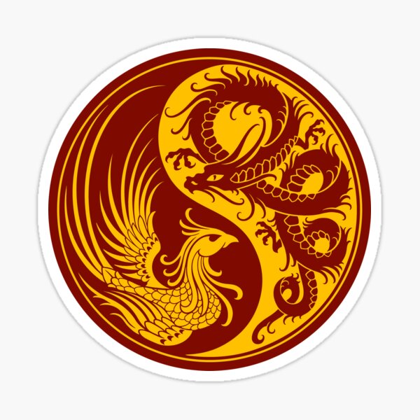 Aperçu de l'œuvre Dragon jaune et rouge Phénix Yin Yang créée et vendue par jeff bartels.