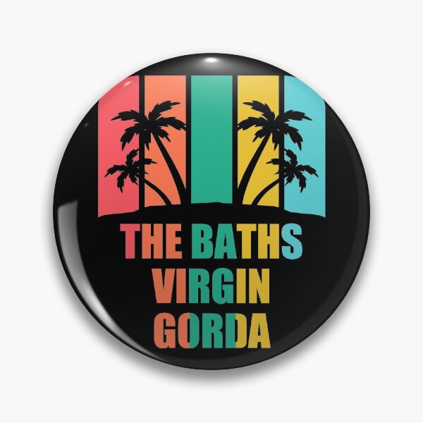 Item preview, THE BATHS, VIRGIN GORDA Retro Vintage Stiped Colorfull Tropical Holiday Sunset Beach Wiht Palm Tree designed and sold by MusaWander.
