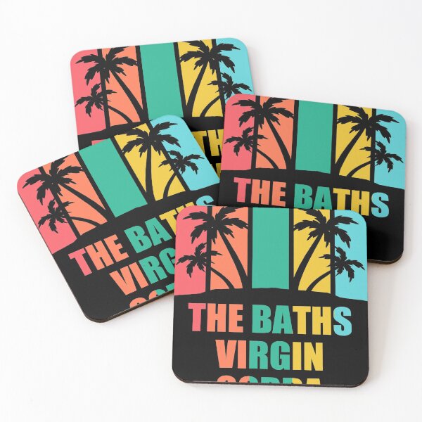 Item preview, THE BATHS, VIRGIN GORDA Retro Vintage Stiped Colorfull Tropical Holiday Sunset Beach Wiht Palm Tree designed and sold by MusaWander.
