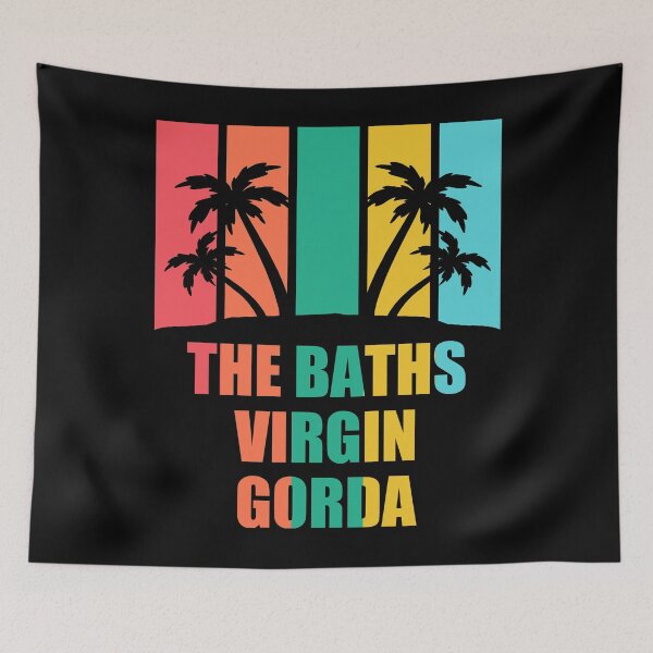 Item preview, THE BATHS, VIRGIN GORDA Retro Vintage Stiped Colorfull Tropical Holiday Sunset Beach Wiht Palm Tree designed and sold by MusaWander.