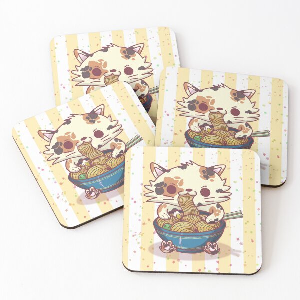 Item preview, Ramen Hungry Cat With Blue Cup - Yellow designed and sold by Miezka.