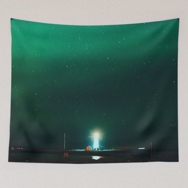Item preview, phenomenon lighthouse with sky full of green northern lights designed and sold by ImRotem.