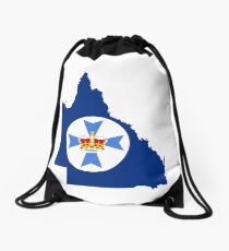 Flag Map of Queensland Drawstring Bag
