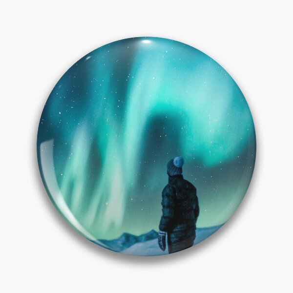 Item preview, man watching magnetic blue northern lights skies shirt designed and sold by ImRotem.