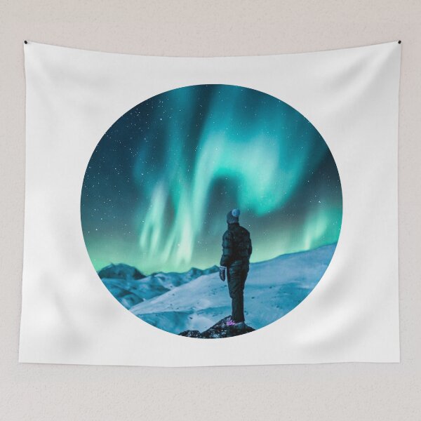 Item preview, man watching magnetic blue northern lights skies shirt designed and sold by ImRotem.