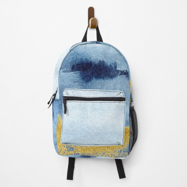 Item preview, Indigo and Midnight Blue Watercolor Abstract with Gold Leaf Accents designed and sold by SilverSpiral.