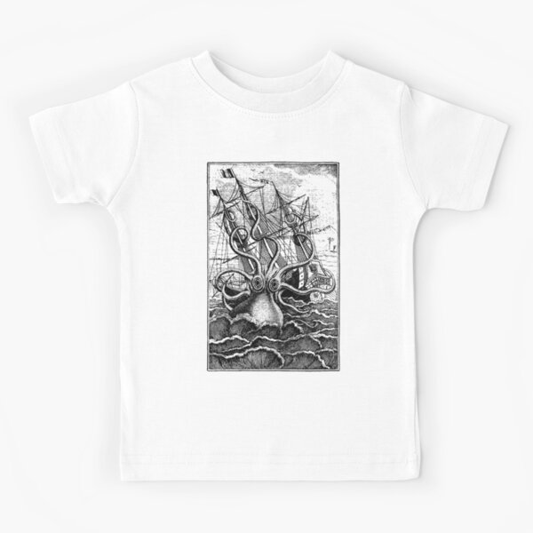 Vintage Kraken attacking ship illustration Kids T-Shirt