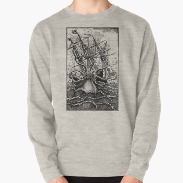 Vintage Kraken attacking ship illustration Pullover Sweatshirt