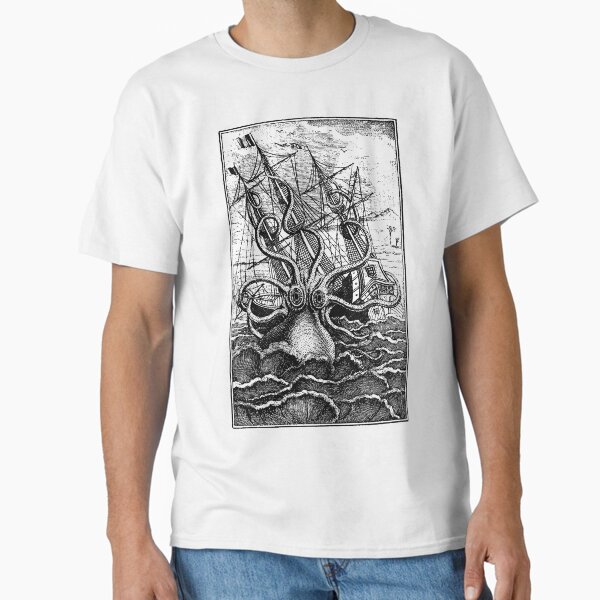 Vista previa del artículo con la obra «Ilustración de barco de ataque Kraken vintage», diseñado y vendido por monsterplanet.