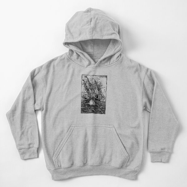 Vintage Kraken attacking ship illustration Kids Pullover Hoodie