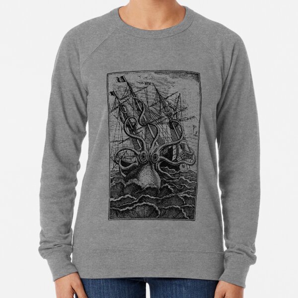 Item preview, Vintage Kraken attacking ship illustration designed and sold by monsterplanet.