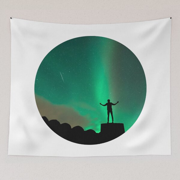 Item preview, man inspire by magnetic green northern lights skies with a falling star designed and sold by ImRotem.