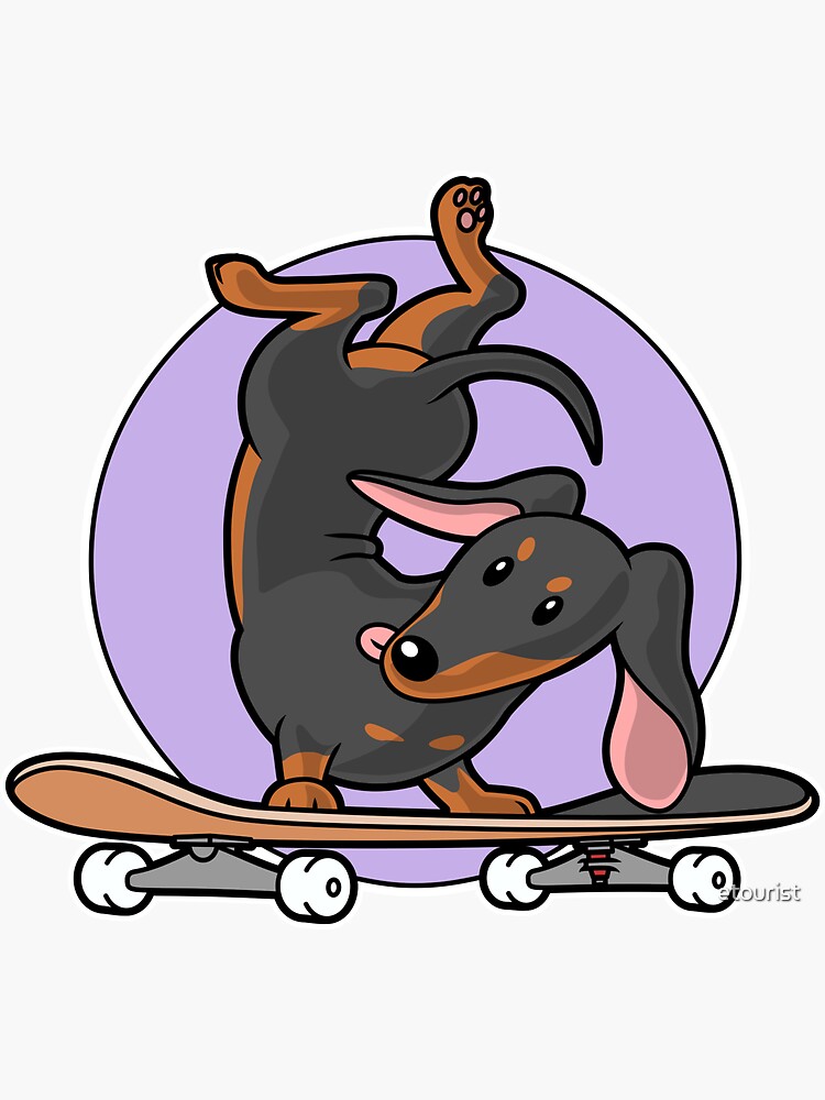 Thumbnail 3 of 3, Sticker, Black Dachshund Wiener Sausage Dog on Skateboard designed and sold by etourist.